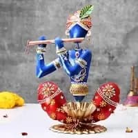 handpainted flute krishna showpiece