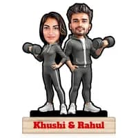 personalized fitness couple caricature
